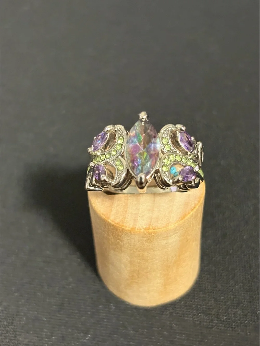 Aurora Opal and Amethyst Statement Ring - Silver Tone